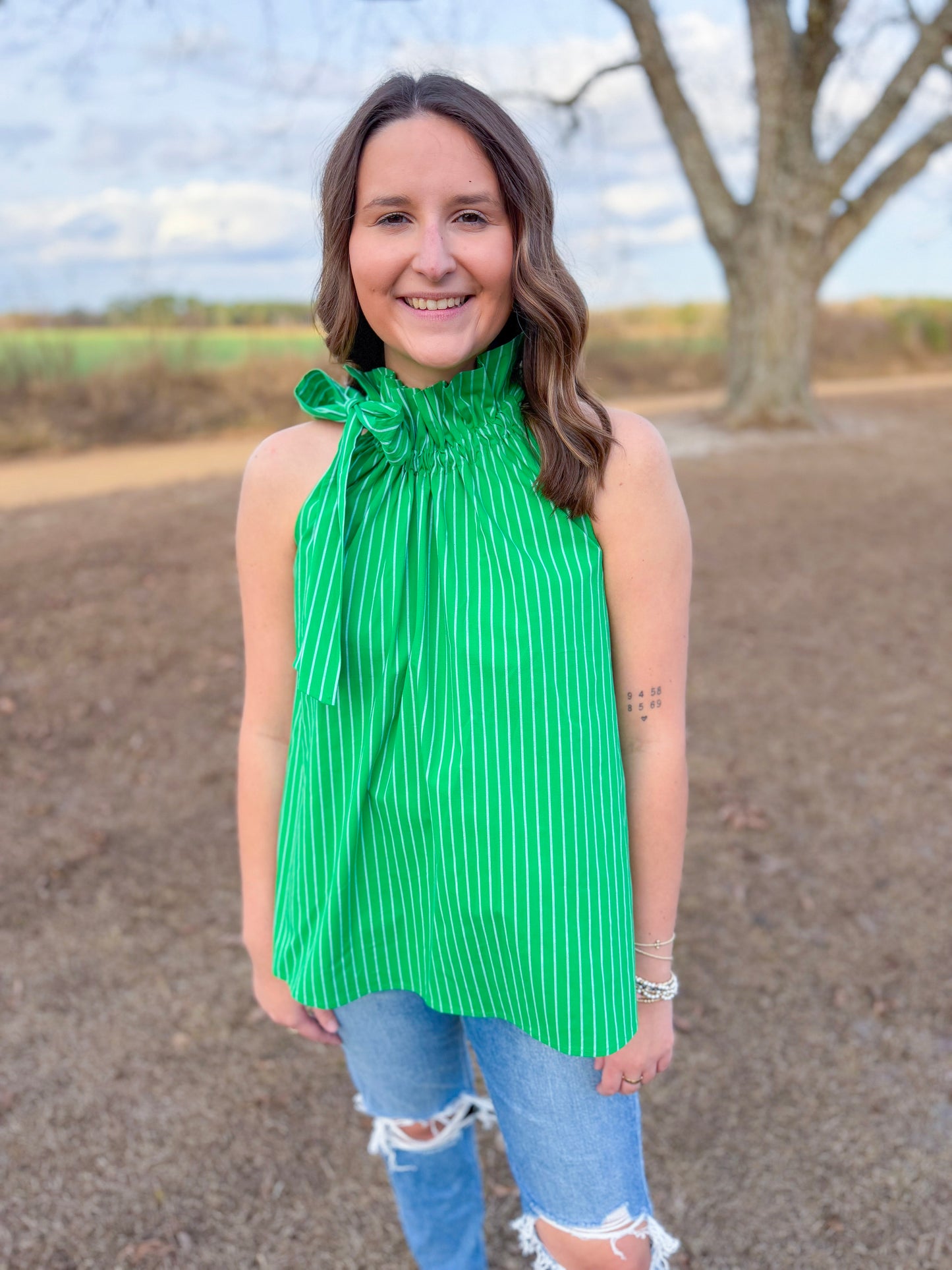 Plus Spring Bridget Top in Kelly Green Stripe