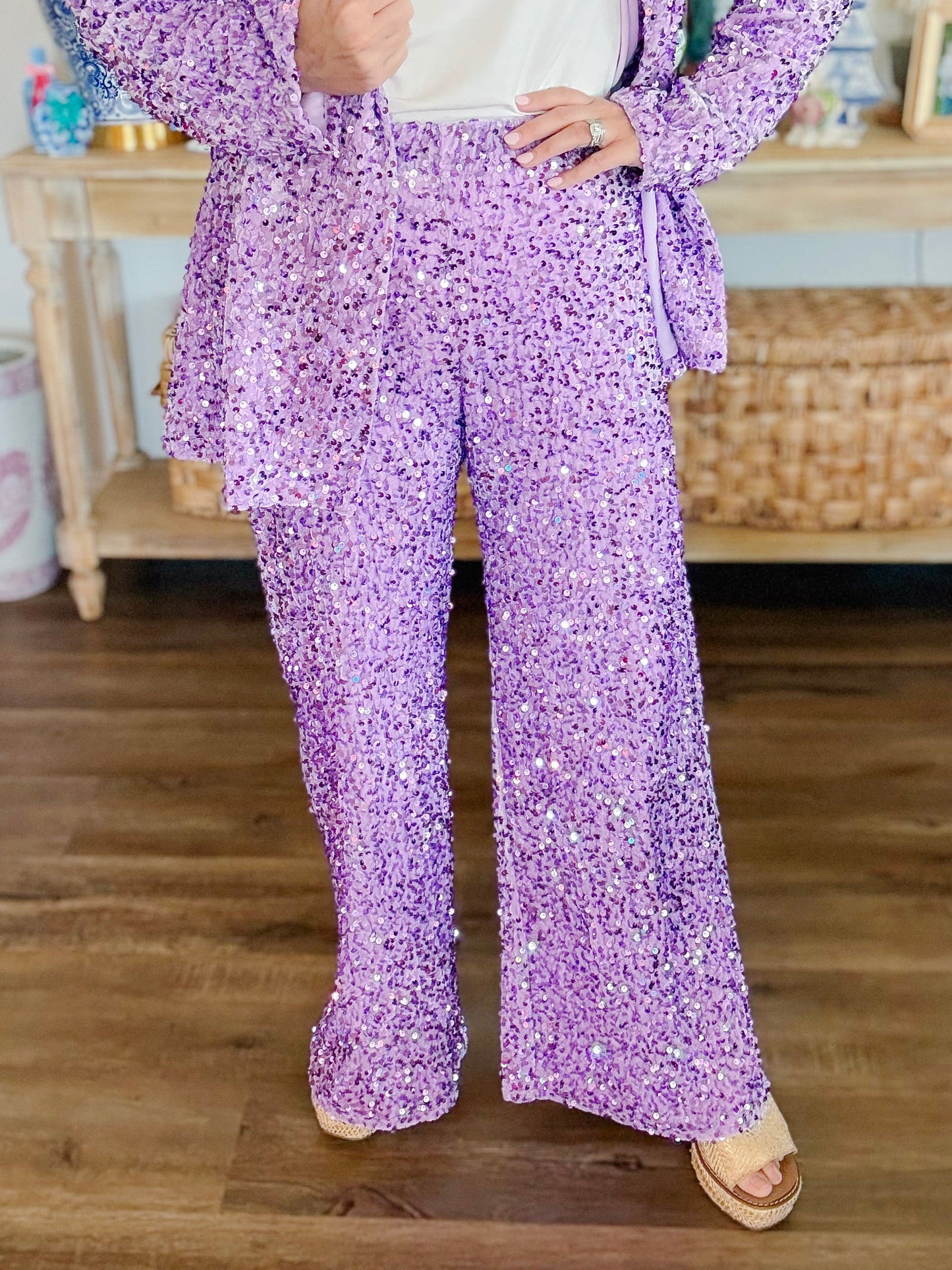 Mardi Gras Olympia Velvet Sequin Pants in Lilac