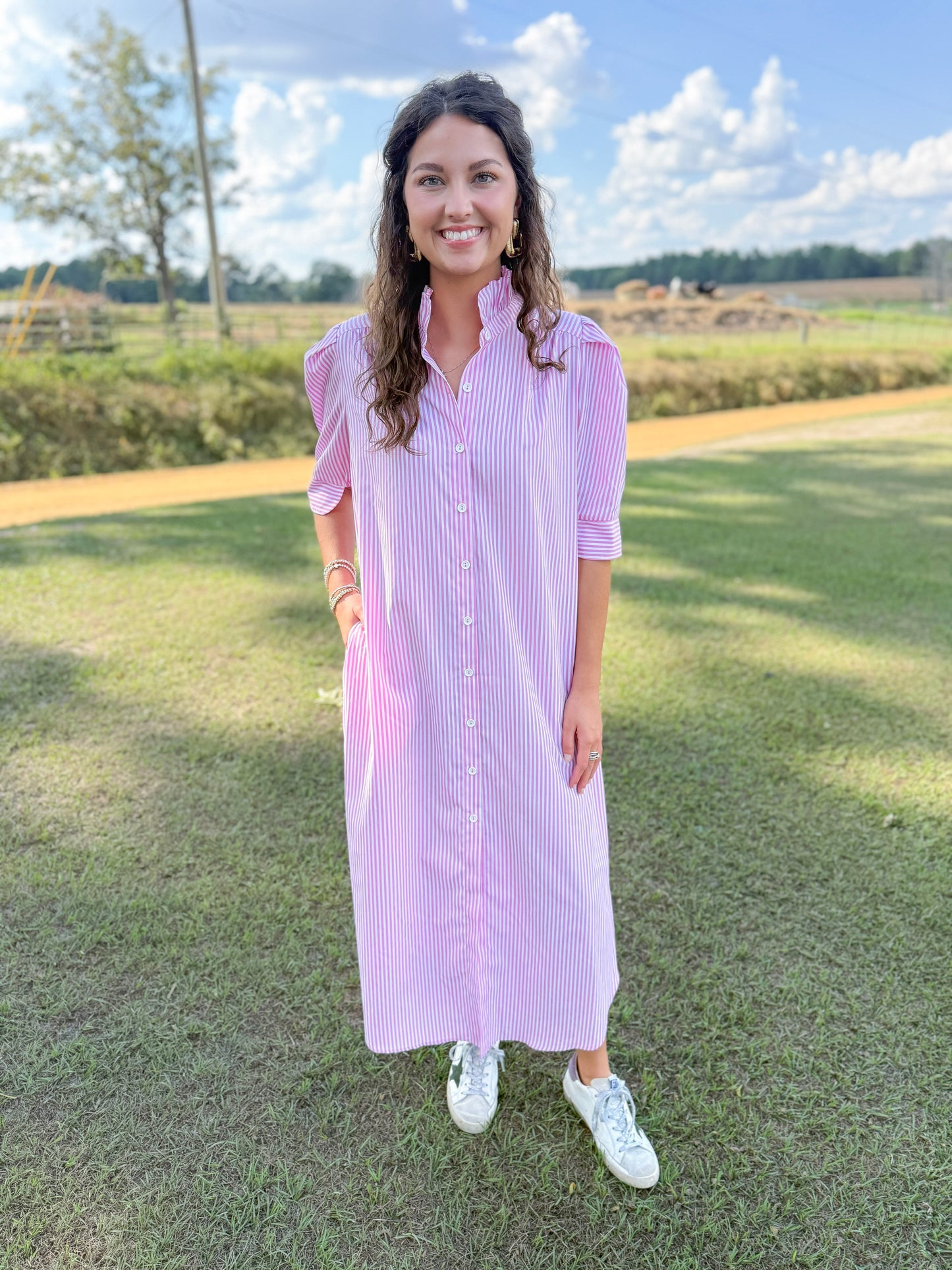 Plus Spring Nina Dress in Pink Hot Stripe