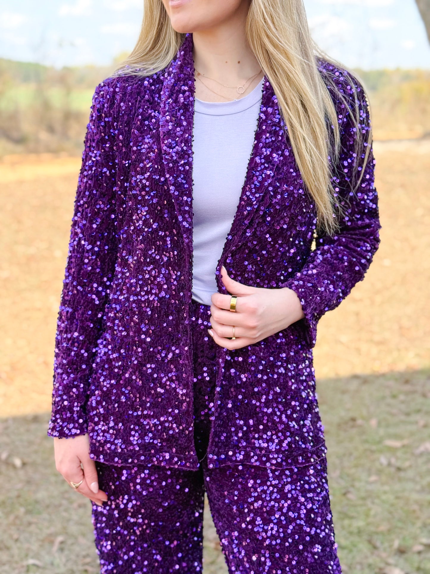 Mardi Gras Natalia Velvet Sequin Blazer in Purple