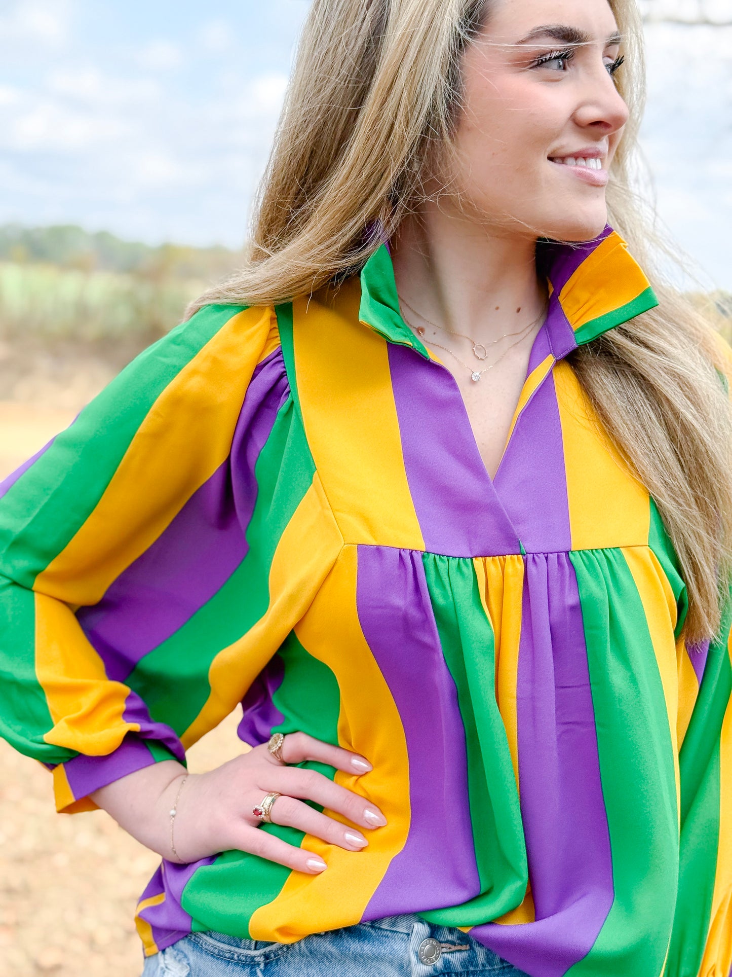Mardi Gras Morgan Top in Mardi Stripe