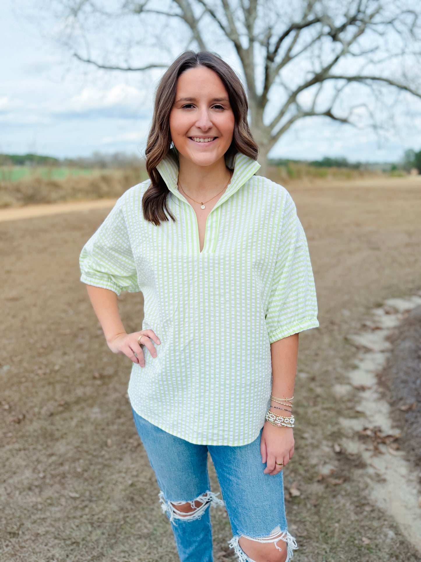 Plus Spring Sloan Top in Lime Seersucker
