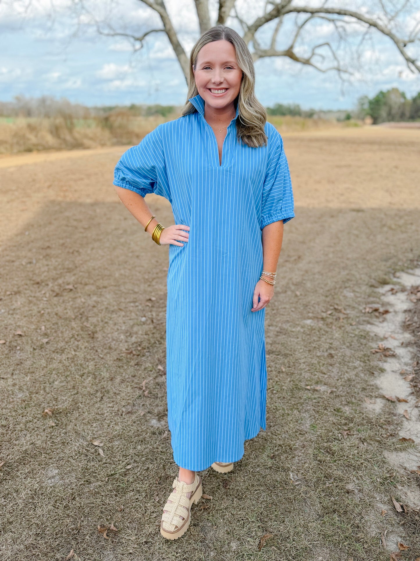 Plus Spring Blakely Midi Dress in French Blue Stripe
