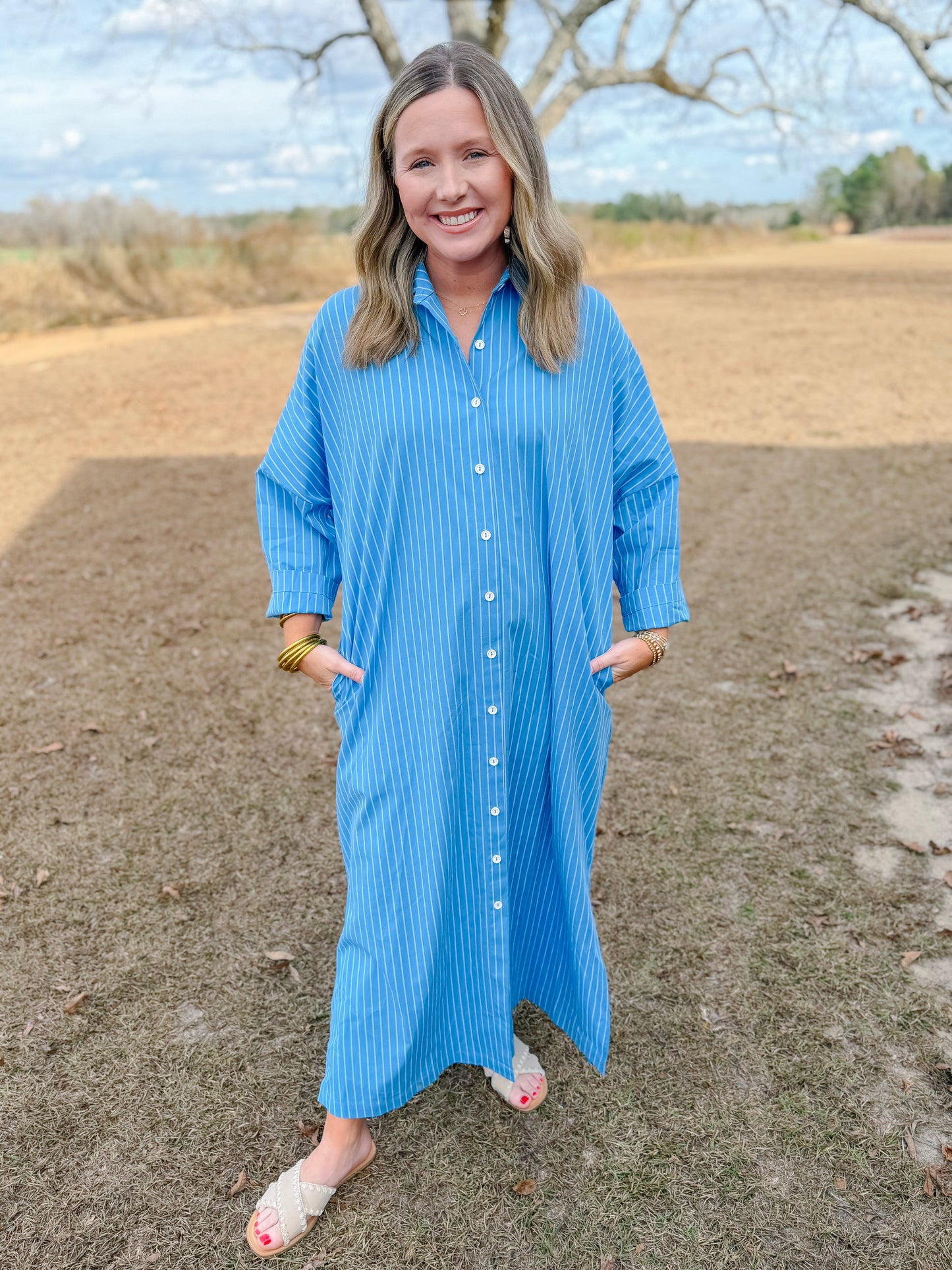 Plus Spring Regan Maxi Dress in French Blue Stripe