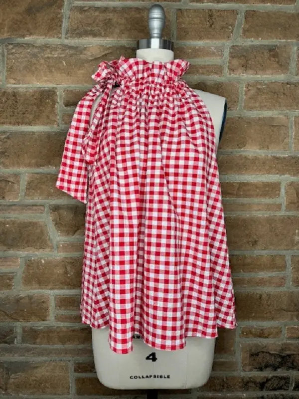 Plus Spring Bridget Top in Red Seersucker Gingham