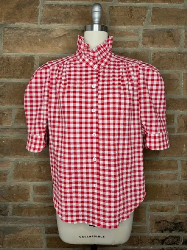 Plus Spring Jodie Top in Red Seersucker Gingham