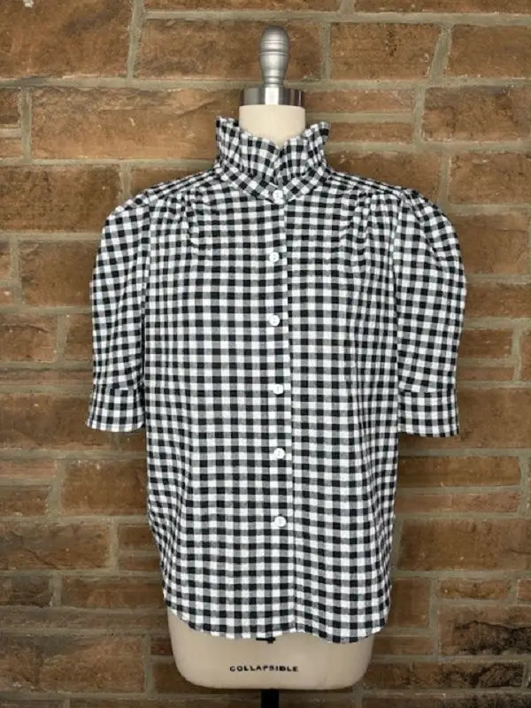Plus Spring Jodie Top in Black Seersucker Gingham