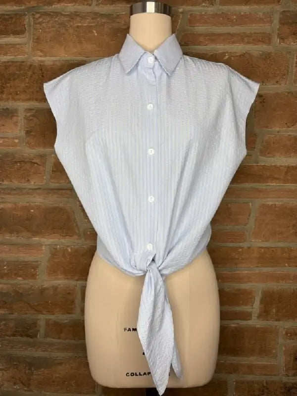 Plus Spring Sabine Top in Sky Seersucker Pinstripe