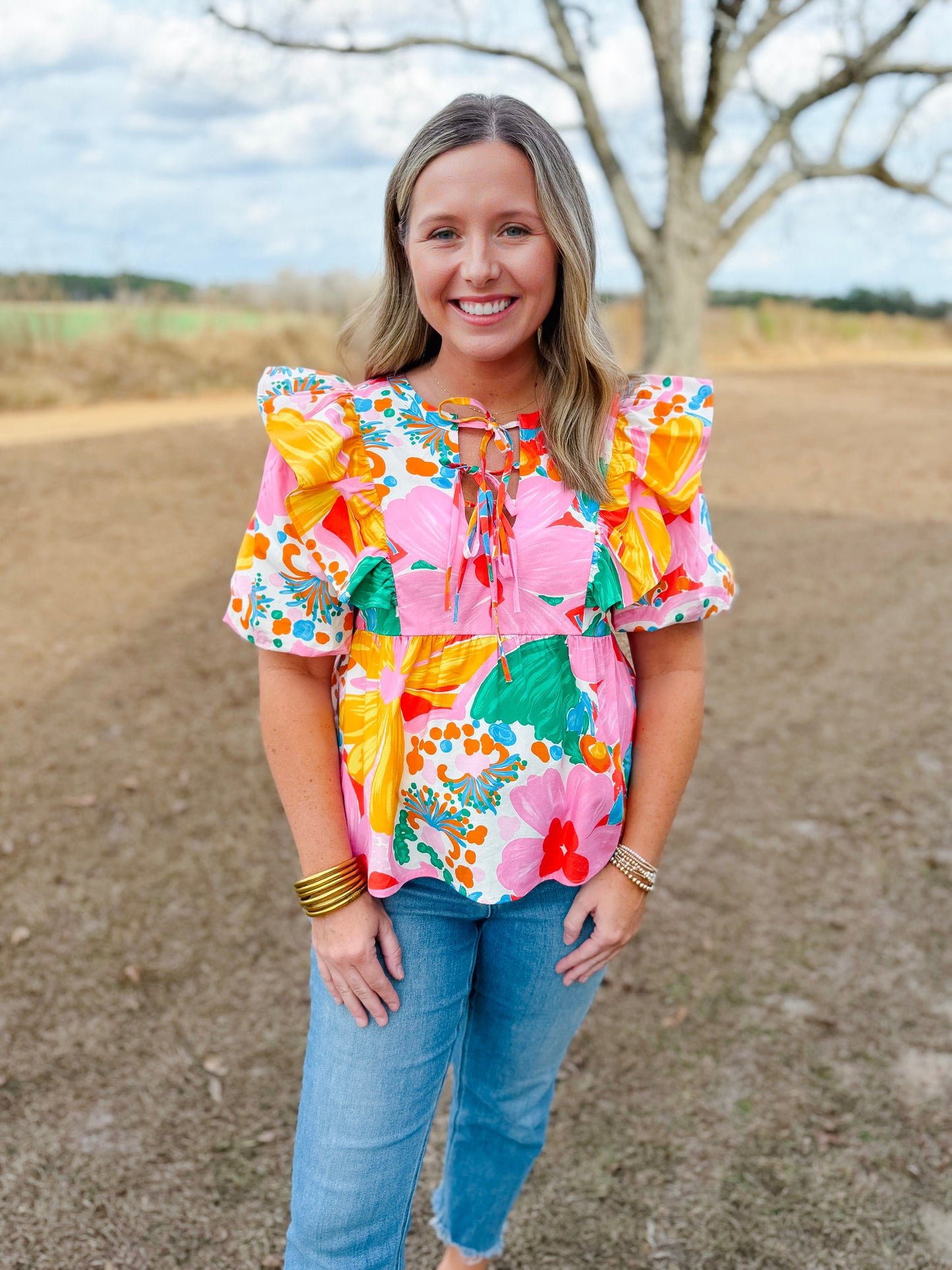 Spring Juliette Peplum Top in Gardenscape