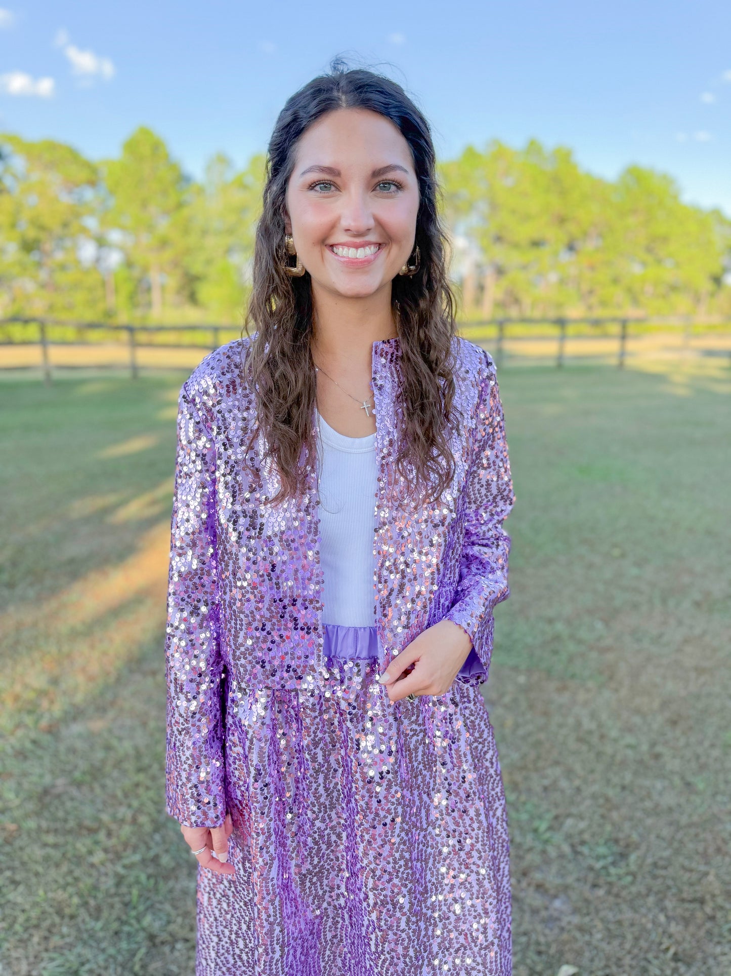 Mardi Gras Marni Sequin Cropped Jacket in Lilac
