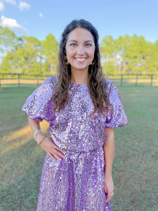 Mardi Gras Camdyn Sequin Top in Lilac