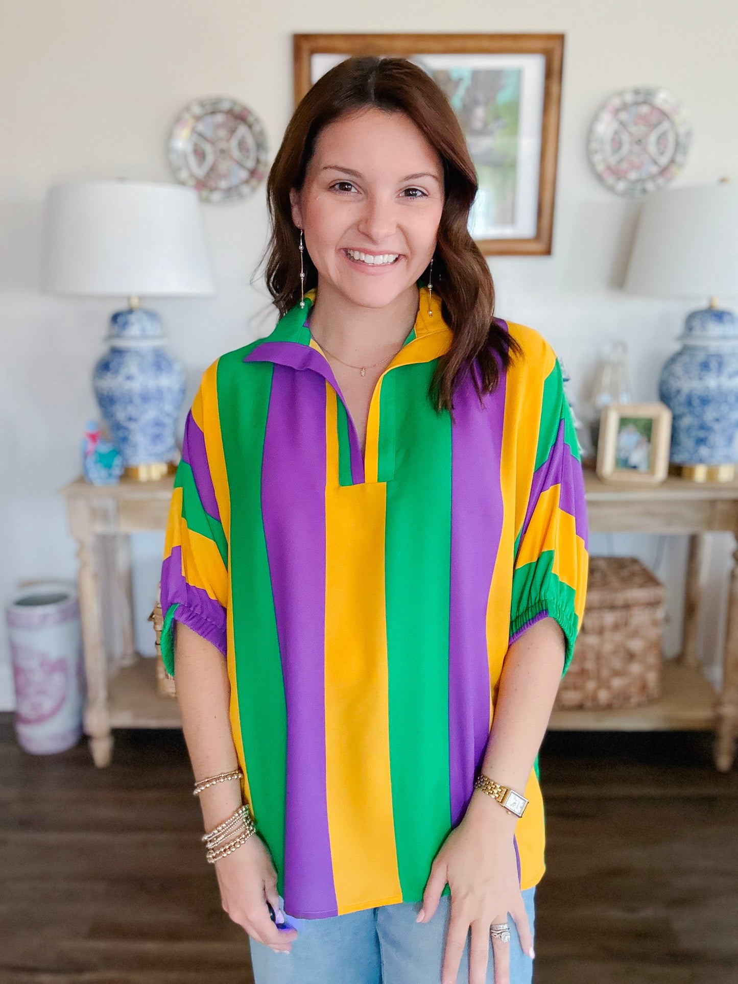 Mardi Gras Sloan Top in Mardi Stripe