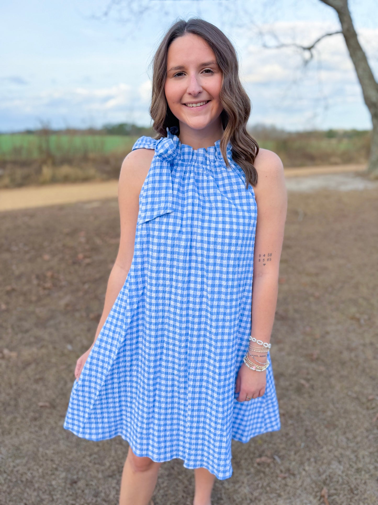 Spring Gracie Dress in Sky Seersucker Gingham