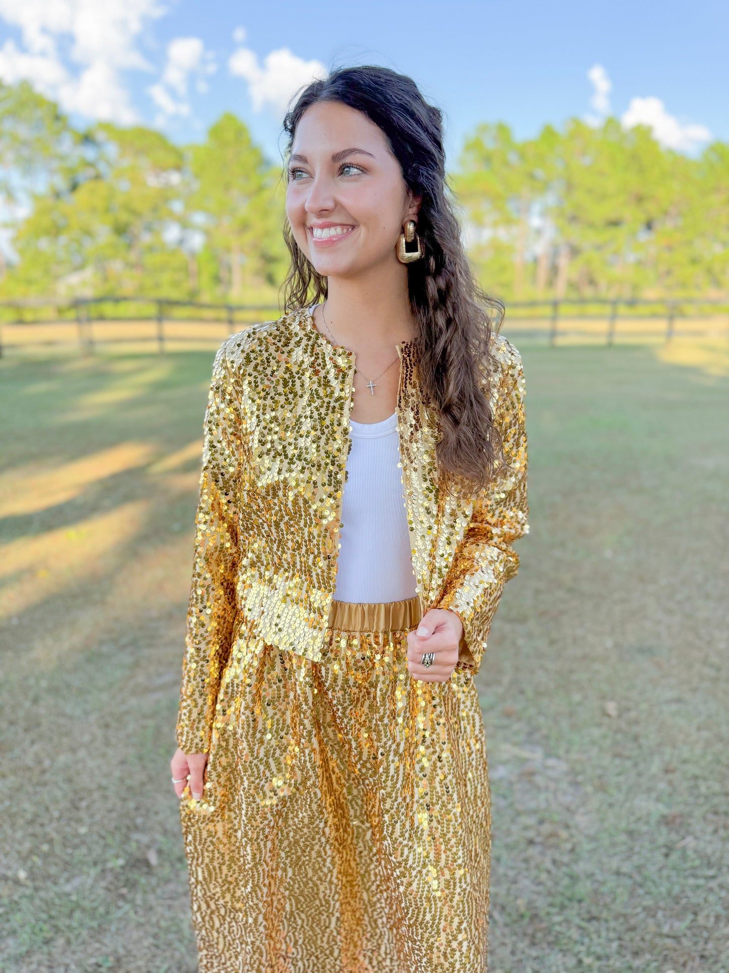 Mardi Gras Marni Sequin Cropped Jacket in Gold