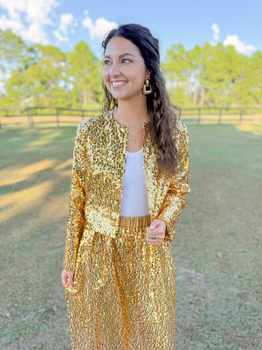 Mardi Gras Marni Sequin Cropped Jacket in Gold