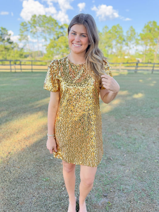Mardi Gras Vivienne Sequin Dress in Gold