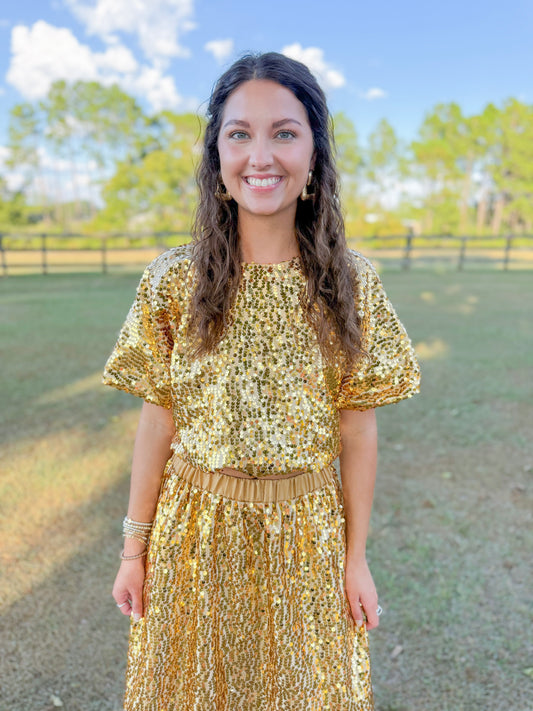 Mardi Gras Camdyn Sequin Top in Gold