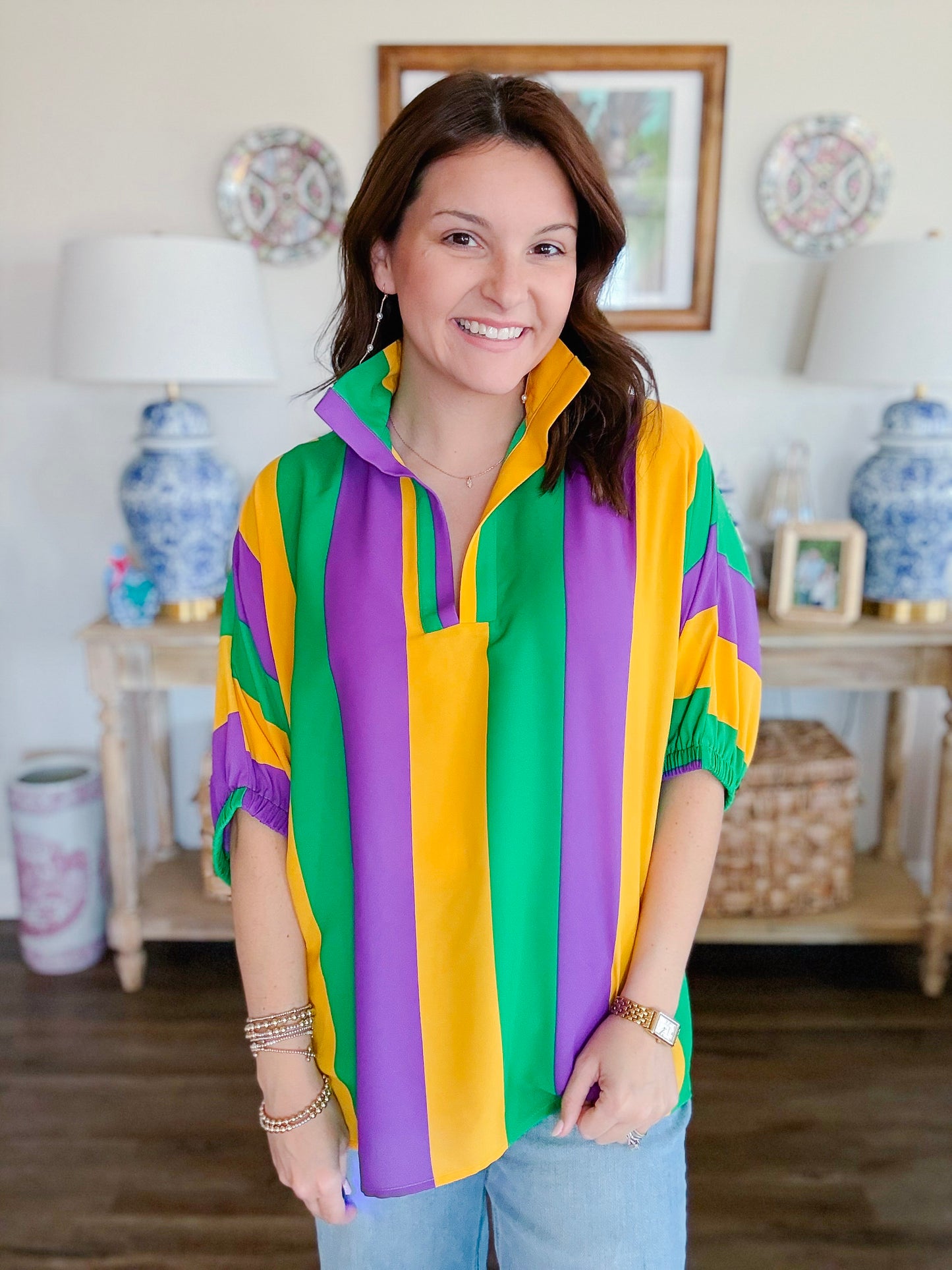 Mardi Gras Sloan Top in Mardi Stripe