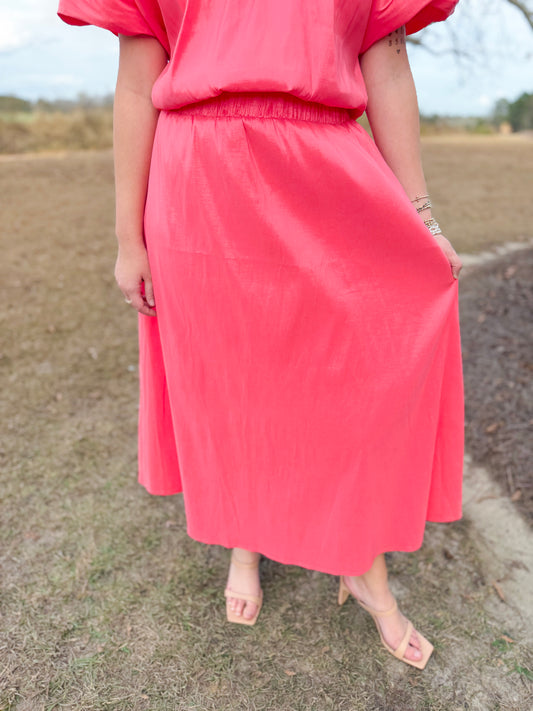 Plus Spring Davina Skirt in Coral Crush