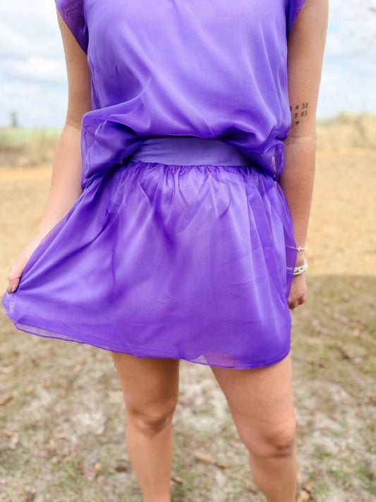 Mardi Gras Percy Organza Mini Skirt in Purple