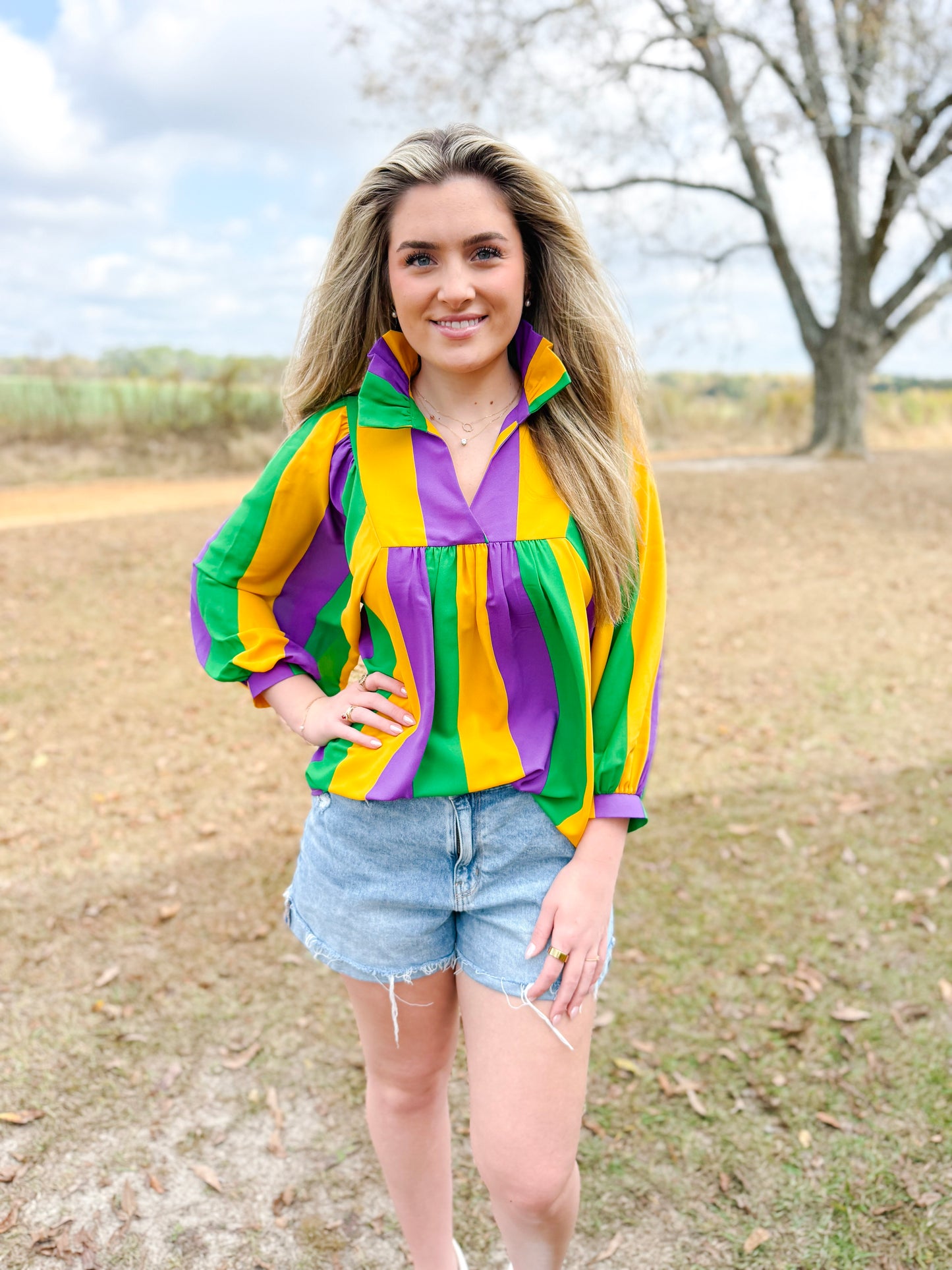 Mardi Gras Morgan Top in Mardi Stripe