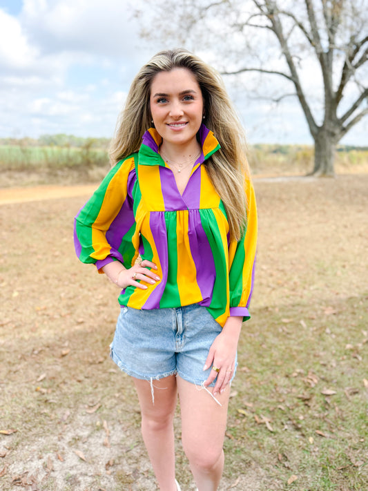Mardi Gras Morgan Top in Mardi Stripe