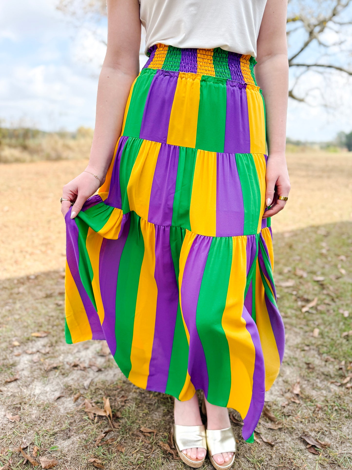 Mardi Gras Ellie Maxi Skirt in Mardi Stripe