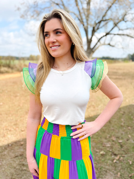 Mardi Gras Lizzie Top in Ivory Multi