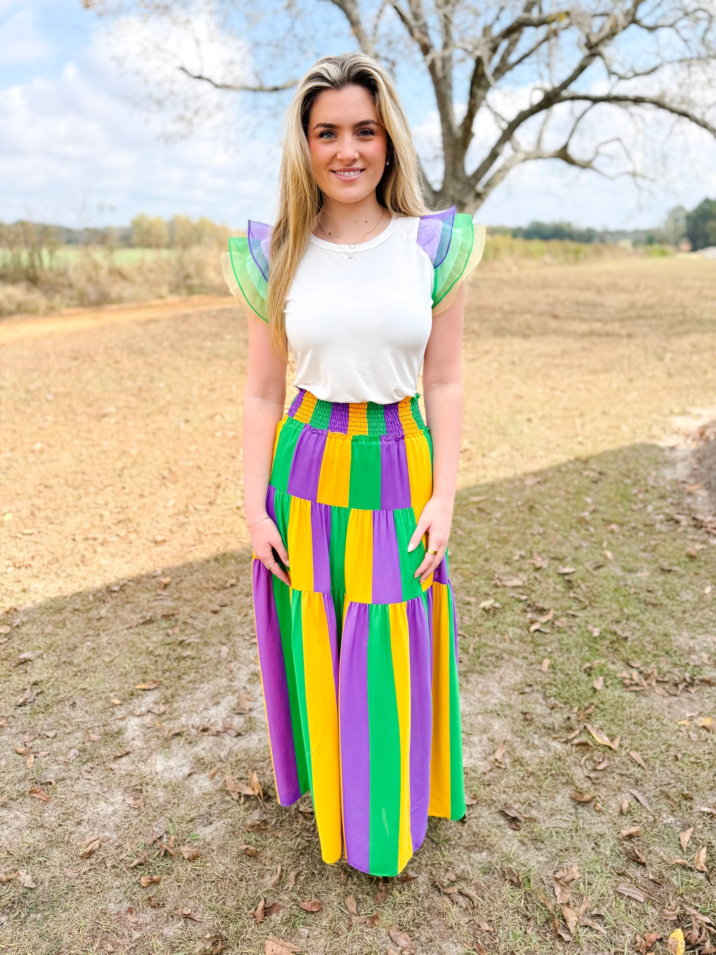 Mardi Gras Ellie Maxi Skirt in Mardi Stripe