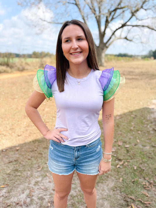 Mardi Gras Lizzie Top in Lilac Multi