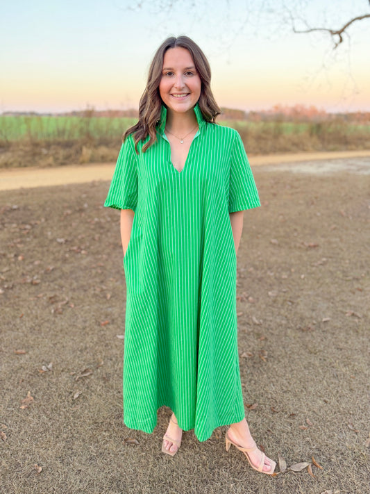 Plus Spring Audrey Midi Dress in Kelly Green Stripe