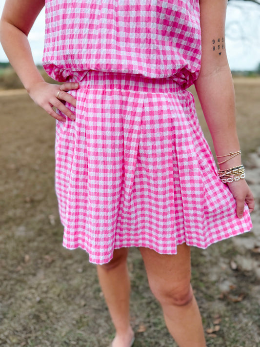 Plus Spring Zara Skirt in Pink Seersucker Gingham