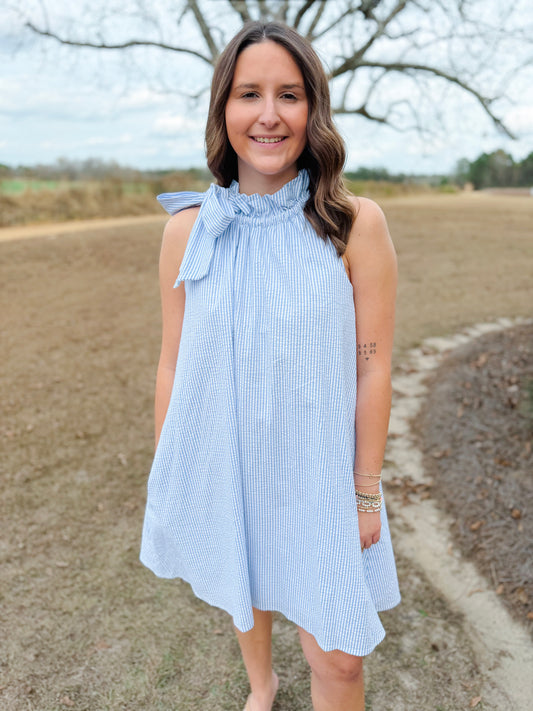 Spring Gracie Dress in Sky Seersucker