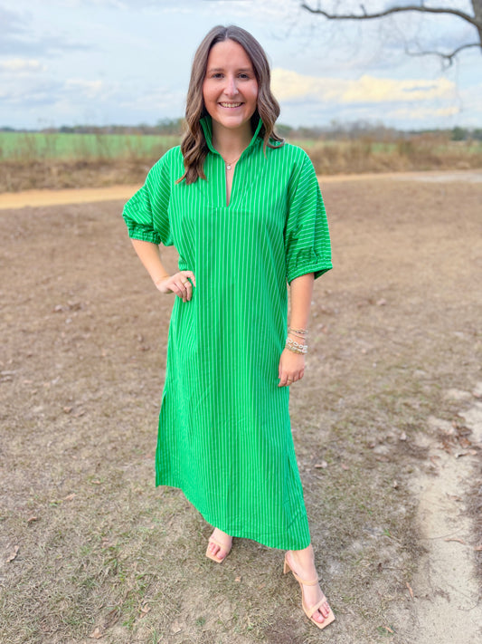 Plus Spring Blakely Midi Dress in Kelly Green Stripe