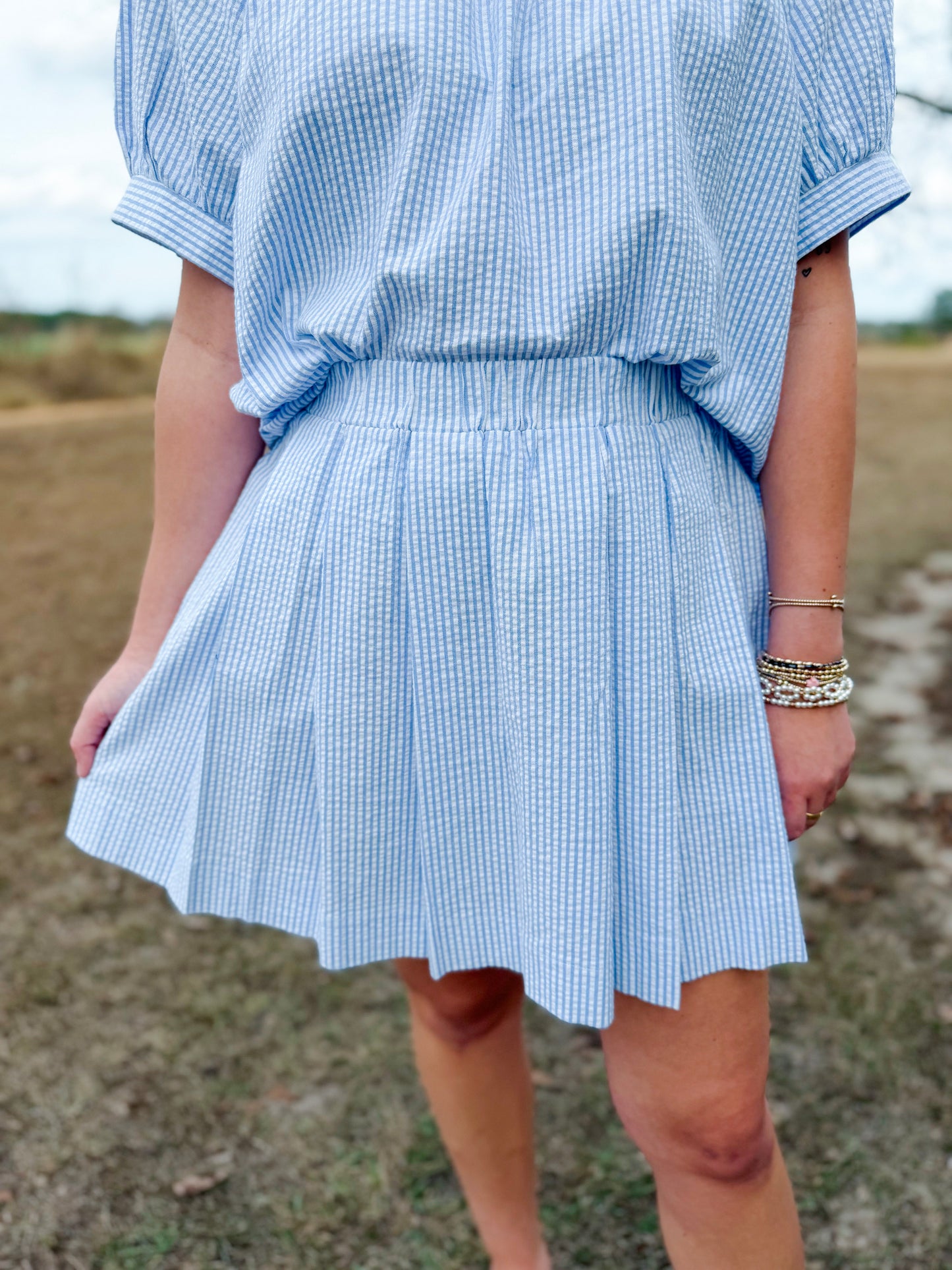 Plus Spring Zara Skirt in Sky Seersucker