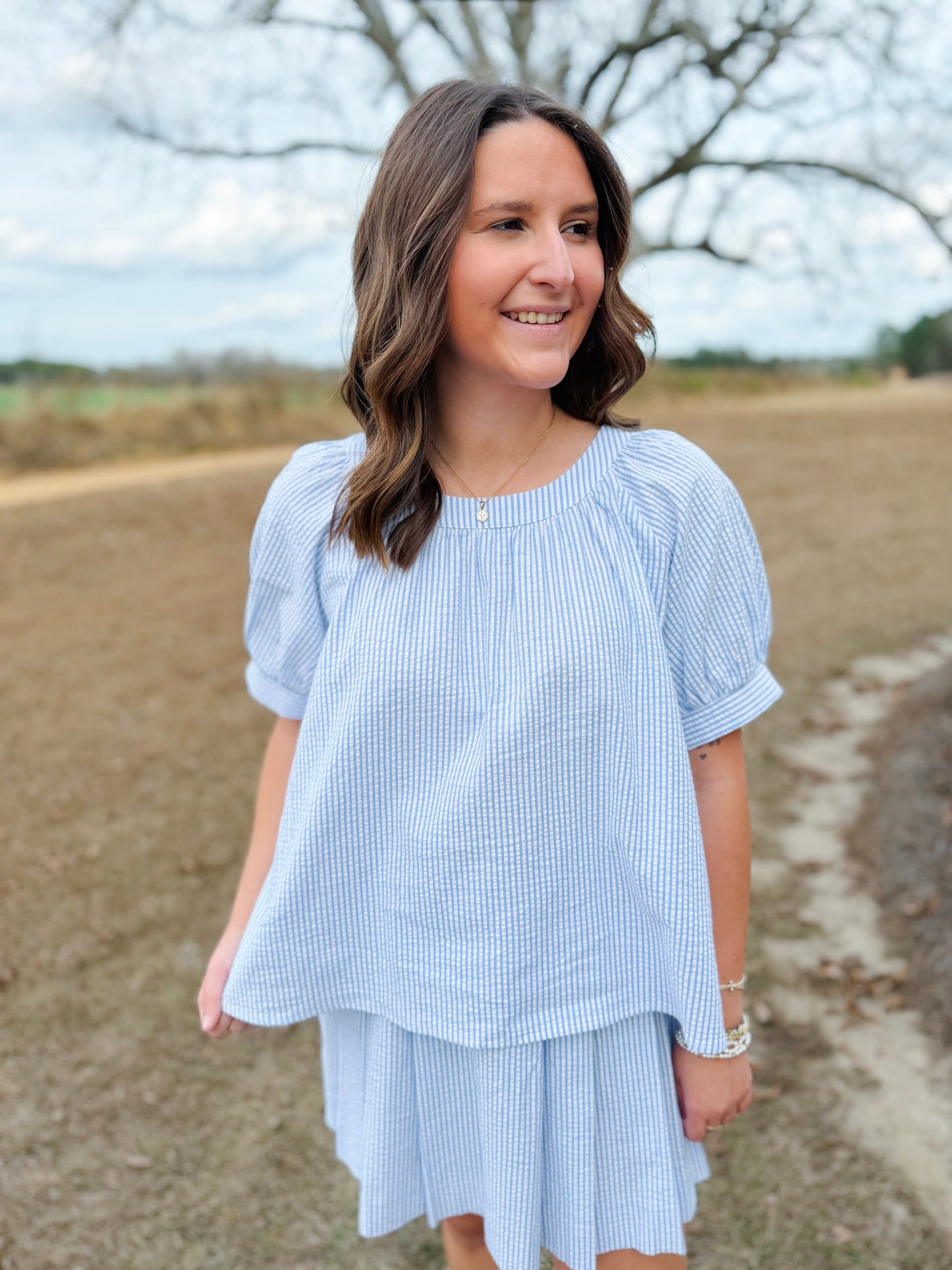 Spring Sophie Top in Sky Seersucker