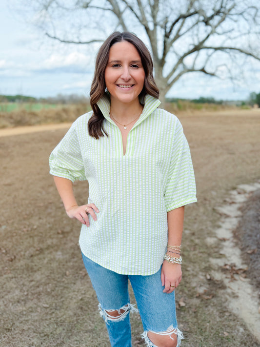 Spring Sloan Top in Lime Seersucker