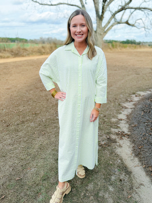 Spring Regan Maxi Dress in Lime Seersucker