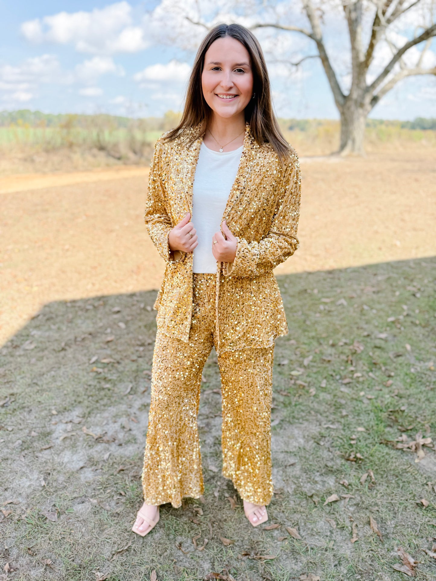 Mardi Gras Olympia Velvet Sequin Pants in Gold