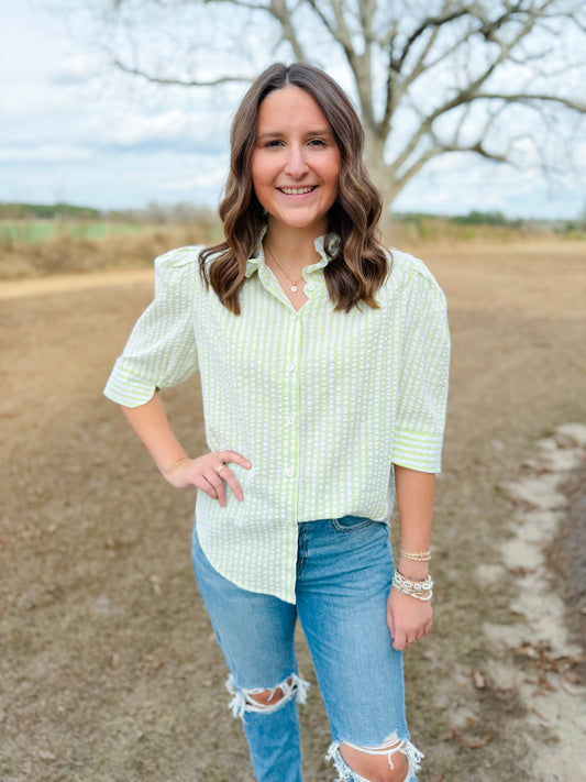 Plus Spring Jodie Top in Lime Seersucker