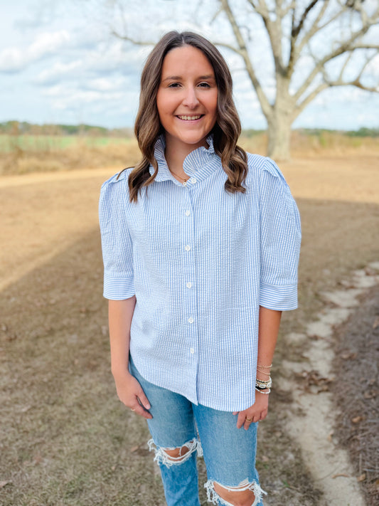 Spring Jodie Top in Sky Seersucker