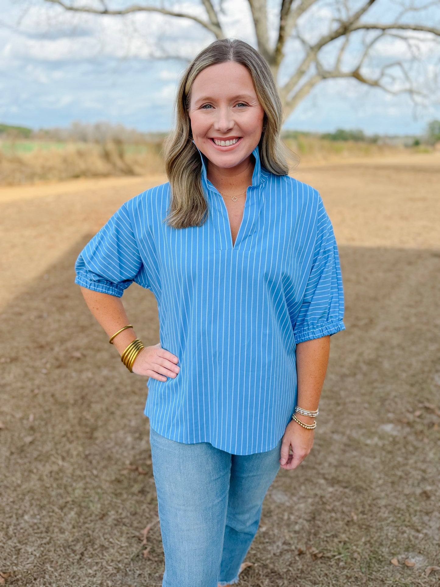 Plus Spring Sloan Top in French Blue Stripe