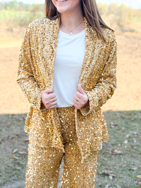 Mardi Gras Natalia Velvet Sequin Blazer in Gold