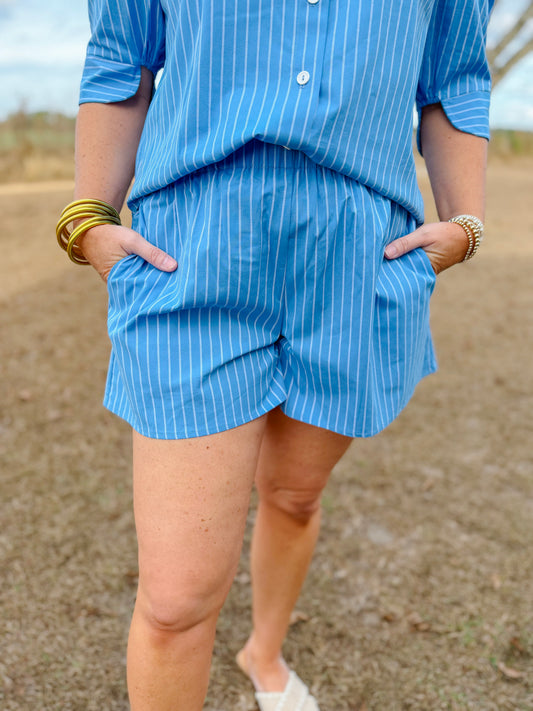 Plus Spring Faye Shorts in French Blue Stripe