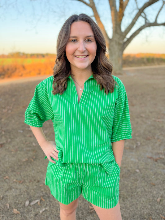 Spring Sloan Top in Kelly Green Stripe