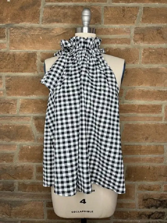 Spring Bridget Top in Black Seersucker Gingham