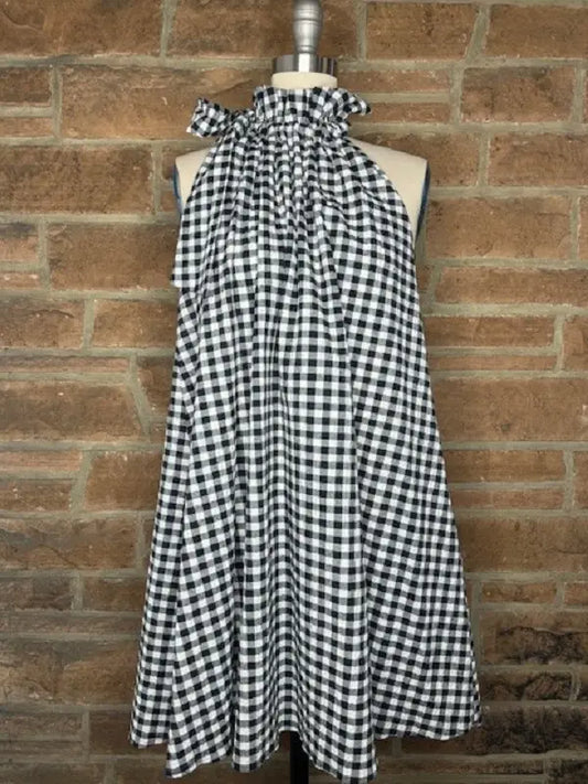 Spring Gracie Dress in Black Seersucker Gingham