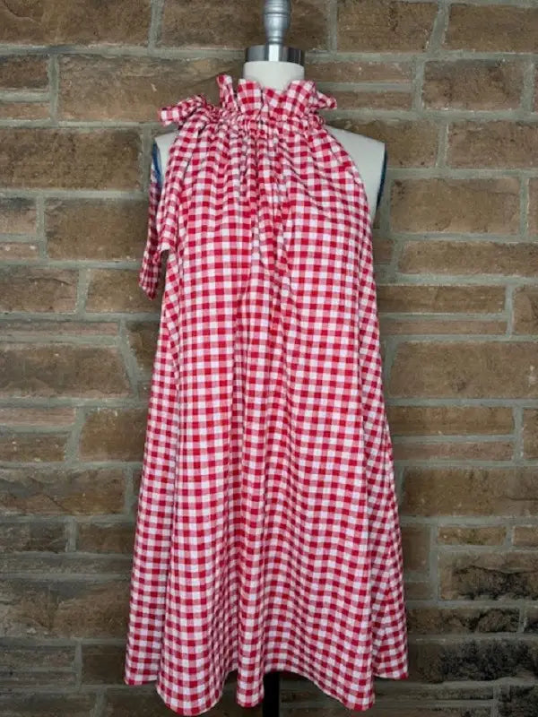 Plus Spring Gracie Dress in Red Seersucker Gingham