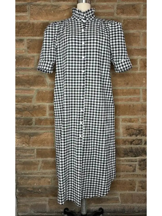 Spring Nina Dress in Black Seersucker Gingham