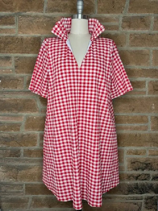 Spring Olivia Dress in Red Seersucker Gingham